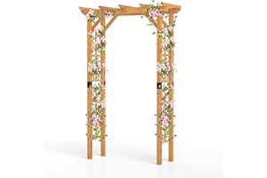 HOMASIS Arche de jardin en bois, arche pour escalade avec auvent, tonnelle extérieure pour roses et glycines, décoration de jardin pour fête et mariage (toit plat)