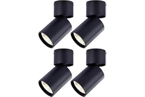 FOOC Foco LED Lámpara de pared de techo moderna 15W Paquete de 4 CRI> 90 Vertical Horizontal girada, ø60mm 4000K para sala de estar Oficina Comercial Habitación infantil Cocina, Negro