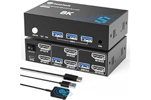 STEETEK 4K@120Hz Displayport KVM Switch 2 PC 2 Monitore 8K@60Hz USB3.0 KVM Switches Dual Monitor DP1.4 für 2 PC/Laptops Teilen Sie 3 USB 3.0 Ports EDID Plug and Play mit Desktop-Controller und 2 USB3.0 Kabel