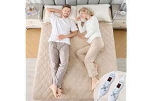 WOOMER Elektrische Wärmeunterbett mit Abschaltautomatik,200GSM/Samt Heizdecke mit 12h-Timer, 10-Stufen, Überhitzungsschutz, 5,8m Kabel, Für Matratzen bis 45cm / Waschbar/Hellbraun, 150 × 200cm