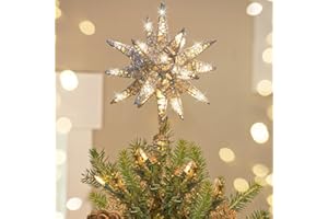 ‎LUXSPIRE Luxspire Weihnachtsbaumspitze, 3D Glitzern Christbaumspitze mit USB Betrieben, Timer und Fernbedienung Weihnachtsbaumspitze Stern beleuchtet, Silber