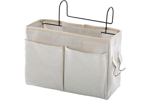 HNJKJEU Bett Organizer Bett Tasche mit Darhthaken Hängetasche Hochbett Aufbewahrungstasche für Buch, Magazin, Handy, Kopfhörer Bett Aufbewahrung(Weiß)