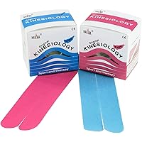 2x NASARA Kinesiologie Tape kinesiologische Tapes inkl. 2 vorgeschnittene Quick Strips im Set 5m x 50mm (2er 1x blau 1x…