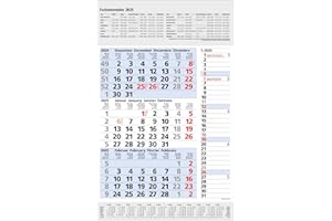 3-Monats-Planer Combi Blau 2025: 3-Monatskalender groß I Wandplaner / Bürokalender mit Datumsschieber, Ferienterminen, Vor-und Nachmonat und Jahresübersicht I extra Streifenplaner I 30 x 47,8 cm