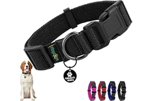 PLAYEXEN Collare Cane, Collare Regolabili in Morbido Cotone per Cani & Gatto Taglia Piccola Media Grande, Collari per Cane Personalizzato con Medaglietta Rimovibile, 40-60/2,5cm (L), Nero