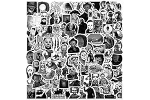 NEULEBEN 100 adesivi con personaggi horror Film e personaggi di Graffiti, impermeabili, in vinile nero e bianco, per laptop, valigetta, Halloween, decorazione da parete