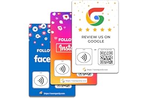 One Tap Only NFC Business Review Cards (1-Pack) – Compatible with Google Reviews – Reusable Smart Tap & QR – Works with All Phones – Contactless Customer Feedback Tool (3-Pack Social Cards)