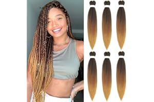 CHRAYLEND Pre-Stretched Braiding Hair Easy Braid Professional Itch- Synthetic Fibre Crochet Braids Yaki Texture Hair Extensions 6 Packs Braid Hair (20 Inch(Pack of 6), 1B/30/27#)