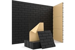 KUCHOOW Pannello Fonoassorbente Autoadesivi, 12 Pezzi Pannello Acustico per Recording Studio, Cameretta, Home Ufficio, Pannelli Fonoassorbenti Decorativi per Pareti, Porta, 30 x 30 x 0,9cm, Nero