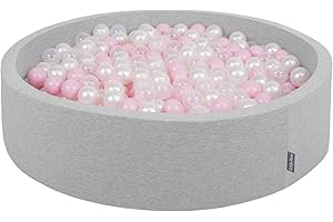 KiddyMoon Piscina De Bolas 120X30cm/300 Bolas Redondo Grande para Ninos,Hecha En La UE, Gris Claro:Rosa Claro/Perla/Transparente