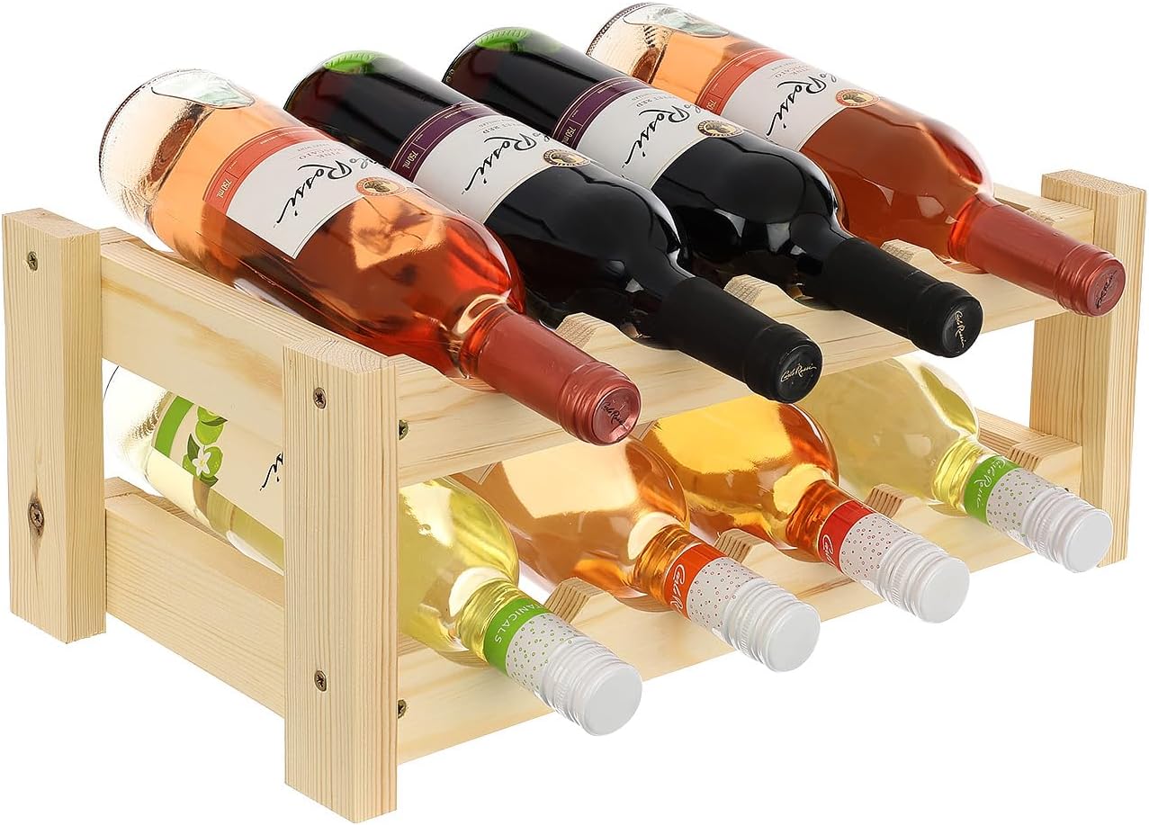 GoodFreshDecor Botellero Vino Organizador De Botellas Capacidad De 8 Botellas Madera De Pino Estantería De Vino Estabile 43 x 24 x 17,5 cm Color Natural