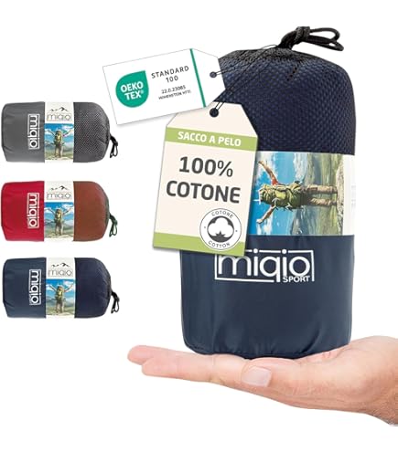 Backpacker's Journey Huttenslaapzak ultralicht (slechts 225g) van 100% katoen. Hygiëneslaapzak zonder ritssluiting (geen warmteprestatie) - blauw