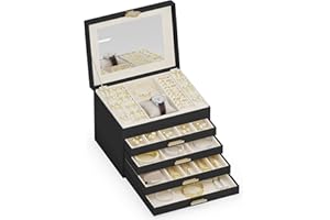 ADEL DREAM Joyero de 5 niveles con botón de trébol, almacenamiento de joyas con bandeja extraíble, organizador de joyas con espejo grande, compartimentos ajustables para manualidades, para madres y