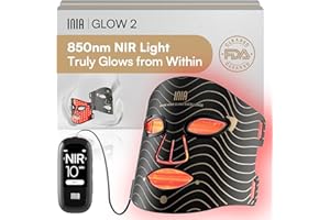Máscara facial LED INIA: máscara de terapia de luz roja con 4 modos de luz, 850 nm NIR, terapia de LED roja y azul, 220 cuentas, máscara infrarroja recargable Longitud de onda