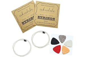 JZK Juego de 2 cuerdas de nailon blanco para ukelele con púas de fieltro, A - 1, E - 2, C - 3, G - 4, 4 cuerdas por juego, accesorios para ukelele de concierto/soprano/tenor