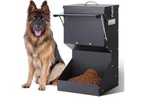 SVAUOUMU Alimentador automático para perros al aire libre colgante comedero de comida para mascotas de raza grande 25 lbs, alimentador de gravedad galvanizado para perros de metal autoalimentado dispensador de