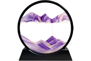 YUOMIKER Pittura di Sabbia Che scorre - Pittura di Vetro Rotonda a Clessidra 3D, Cornice di Flow Sabbia Immagine in Movimento, Paesaggio Dinamica Art Decorazione Regalo per Casa Ufficio（Viola, 12 Pollici）