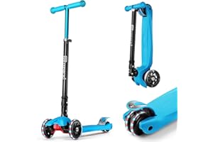 IMMEK Patinete Niño Plegable 3 Ruedas Scooter para 3 a 12 Años de Niño y Niña Juguetes y Regalos, Ajustable Altura con Tres Luz LED Luces Iluminadas Rueda Monopatin Carga Máxima 50 KG