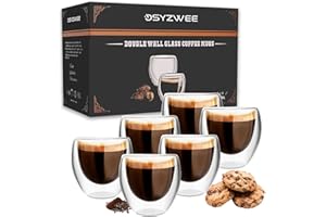 DSYZWEE Doppelwandiges Thermoglas Espresso, Espressotassen Glas, 6er-Set Doppelwandige Thermo-Gläser, 80 Ml Doppelglas Cappuccino Gläser, für Latte, Iced Americano, Milch