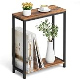 MISSLO Small Side Table, 2-Tier End Table for Living Room, Narrow Bedside Table for Bedroom, Sofa, Couch, Rustic Brown and Cl