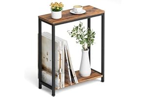 MISSLO Small Side Table, 2-Tier End Table for Living Room, Narrow Beside Table for Bedroom, Sofa, Couch, Rustic Brown and Classic Black