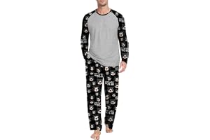 PrinStory Pyjamas, herr, lång pyjamas-set, rund hals, långärmade toppar och sovbyxor med fickor, nattkläder, hemmadräkt