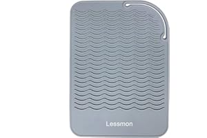 LESSMON Heat Resistant Mat for Curling Irons, Straighteners, Straighteners and Hair Styling Tools, 9" x 6.5", Grey