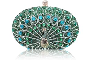 CORIOS COROS Sac de Soirée en Forme de Paon Embrayage en Strass pour Femme Sacs à Main D'épaule de Mariée Diamond Pochette Portefeuille Élégant Sacs Fourre-Tout pour Ceremonie Fête Mariage Cocktail Vert