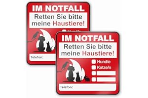 ‎ISECUR Hinweis-Aufkleber Set Haustier-Rettung I 2 Stück I 8 x 8 cm I Im Notfall retten Sie bitte meine Haustiere! I zum Ausfüllen I für Haus-Tür Kühlschrank und Auto I hin666