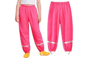 Domueay Spodnie przeciwdeszczowe dla dzieci, spodnie błotne, dla chłopców i dziewczynek, wodoszczelne, wiatroszczelne, bez podszewki, oddychające, cienkie, odblaskowe, odzież przeciwdeszczowa dla