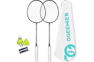 OGEENIER Raquette de Badminton Professionnelle légère avec 2 Bandes de préhension et 2 Volants et 1 Sac pour Raquette de Badminton pour 2 Personnes