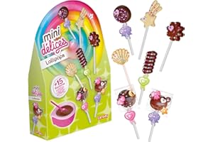 Lansay - Mini Delices Lollipops - Coffret Création 15 Sucettes Chocolat pour Enfants dès 6 Ans - Kit Patisserie sans Cuisson - Prêt à Offrir avec Emballages - Idée Activité Manuelle Anniversaire