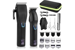 PRETFY Electric Hair Clipper Set, Professional Cordless Hair Trimmer Beard Shaver Electric Haircut Kit, Waterproof Rechargeable Battery Intelligent Display Speed Adjustable Strong Motor Low Noise