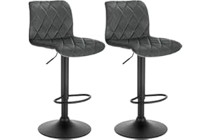 Lestarain Bar Stools Set of 2 Swivel Breakfast Kitchen Counter Stools Barstools with Black Matte Footrest and Stable Base Elegant Velvet Seat, Dark Grey