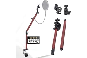 STAND ON WOOD SOW WEIL DU AUF HOLZ STEHST Mikrofon Arm Mikrofonständer mit Popschutz - Mikrofonarm mit 1/4" bis 3/8" Adapter | Mikrofon Ständer in Holzoptik | Microphone Arm für Tischstärke bis 5mm | kompatibel mit HyperX, Shure SM7B, Rode