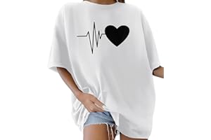 Lonya Koszulki damskie z okrągłym dekoltem Y2k lata 90. ponadwymiarowe koszulki dla kobiet damskie z krótkim rękawem nadruk graficzny lato workowate plus size codzienne bawełniane koszulki topy