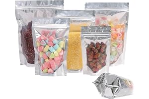 SumDirect 50Pcs 9x15cm Resealable Ziplock Food Storage Bags Mylar Aluminium Foil Stand Up Pouches Bags with Clear Front for Food-Saver,Herb,Dog Treat…