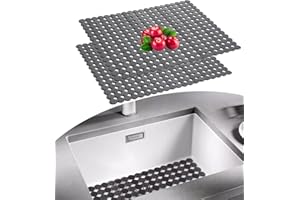 E-GREETSHOPPING 2er-Set Spülbeckenmatte 30 x 40 cm Zuschneidbare Abtropfmatte, Multifunktionale Spülbecken Abtropfmatte, Edelstahl Keramische Spülbecken Schutzmatte, PVC Spülbeckenmatte Gegen Kratzer im Spülbecken
