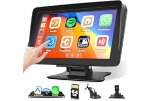 Hikity Przenośne radio samochodowe z nawigacją bezprzewodową Apple CarPlay i Android Auto 7-calowy ekran dotykowy radio samochodowe z nadajnikiem FM, Bluetooth, GPS, Mirror Link AUX + 64 GB TF Card