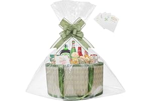 XIAONAN 1Pcs Christmas Empty Hamper Basket Gift Baskets Empty Woven Bamboo Gift Basket with 2 Bags,2 Pull Bows and Shredded Paper Hamper Baskets for Baby Shower,Birthday,Housewarming（30x20x16cm）