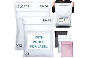 EMBALLAX - 12 Vinted-paketfickor med ficka för frakt - stor storlek XL/XXL - slitstark, ogenomskinlig - fraktplastkuvert - ty