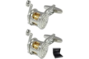 COLLAR AND CUFFS LONDON - Gemelli di Alta qualità e Scatola Regalo - Bobina di Pesca - Ottone - Nave Mare Nautico Canna - con L'amo - Argento e Oro Colorato