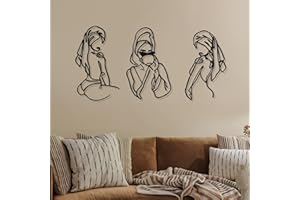 PHOTECT 3 Pcs Metal Wall Art Decor Minimalist Abstract Woman Wall Art Metal Modern Line Drawing Decor Female Single Line Home Hanging for Bedroom Kitchen Bathroom Living Room(Romantic)