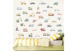 FUFUQUARE Cartoni Animati Auto Adesivi Murali Trasporto Veicoli Da Costruzione Decalcomanie Murali PVC Peel and Stick Fai da Te per I Ragazzi Asilo Nido Camera da Letto Sala Giochi Soggiorno