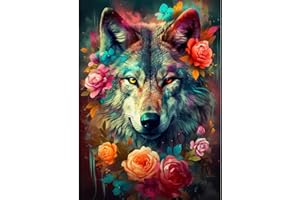 DAERLE Colorful Wolf Diamond Painting Kit, 5D DIY Diamond Painting Full Kit for Adult and Kids, Wolf with Flowers Diamond Painting Art Craft Kits for Home Decoration 30x40cm