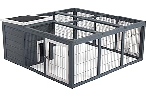PawHut Rabbit Hutch Outdoor, Guinea Pig House, Bunny Run Cage with Openable Top for 2 Rabbits, 123 x 120 x 52cm, Grey