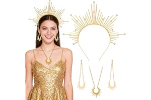 ZEILABANG KAKADI Sonnengöttin Halo Stirnband,Sonne Kostüm Costume Accessories,Haarreif Sonne Halskette & Ohrringe,Halo Krone,Haarreif Sonne Elfen Feen Kostüm Damen für Kostüme,JGA, Festival und Karneval Accessoires