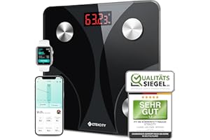 Etekcity Waage Personen - Personenwaage digital mit Körperfett und Muskelmasse - 180kg Körperfettwaage - Fitness Scale - 13 Körperwerte - Körperfett/BMI/Muskelmasse/Protein/BMR - Schwarz