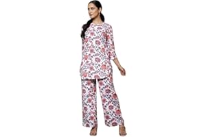 Leriya Fashion Co-ord Damen Elegant Set | Kurtis | Anarkali Viskose Viskose-Druck Kurta & Straight Hose | Traditionelles Indian Festliches Ethno Outfit für Funktionen und Puja |