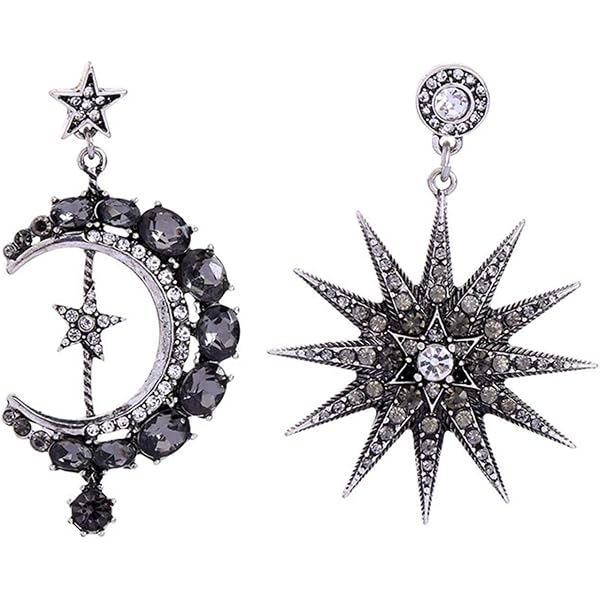 Bellitia Boucles D'Oreilles Pendentifs Étoile Lunaire Argent 925 - Zircone Cubique 5A